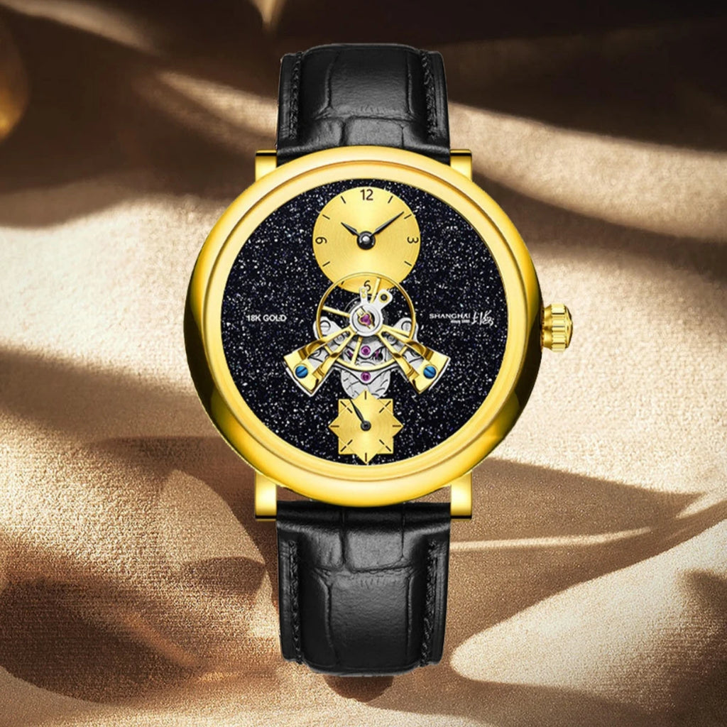 Shanghai Watch S2100 Montre Automatique Homme Volant Central Or 18K Saphir 43mm – CLEVI Paris
