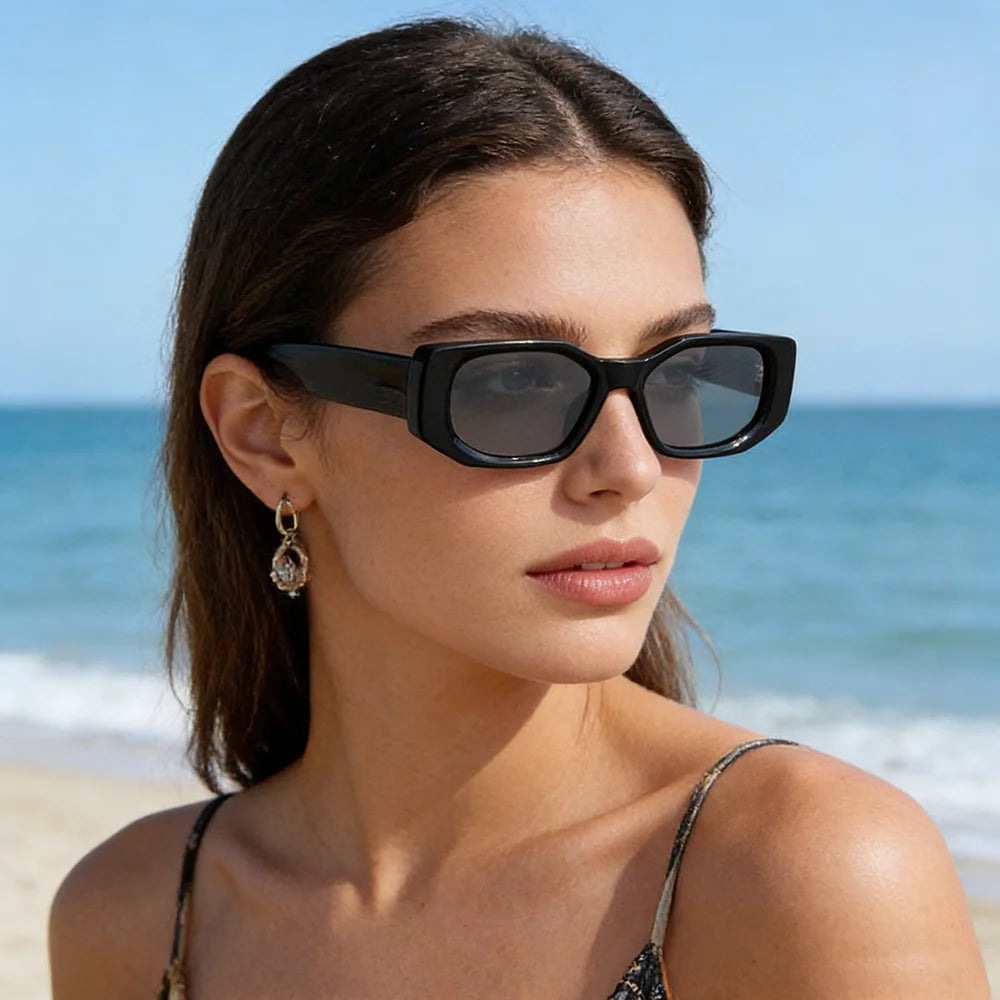 Lunettes de Soleil Rectangulaires Monture Épaisse Retro UV400 Unisexe – CLEVI Paris