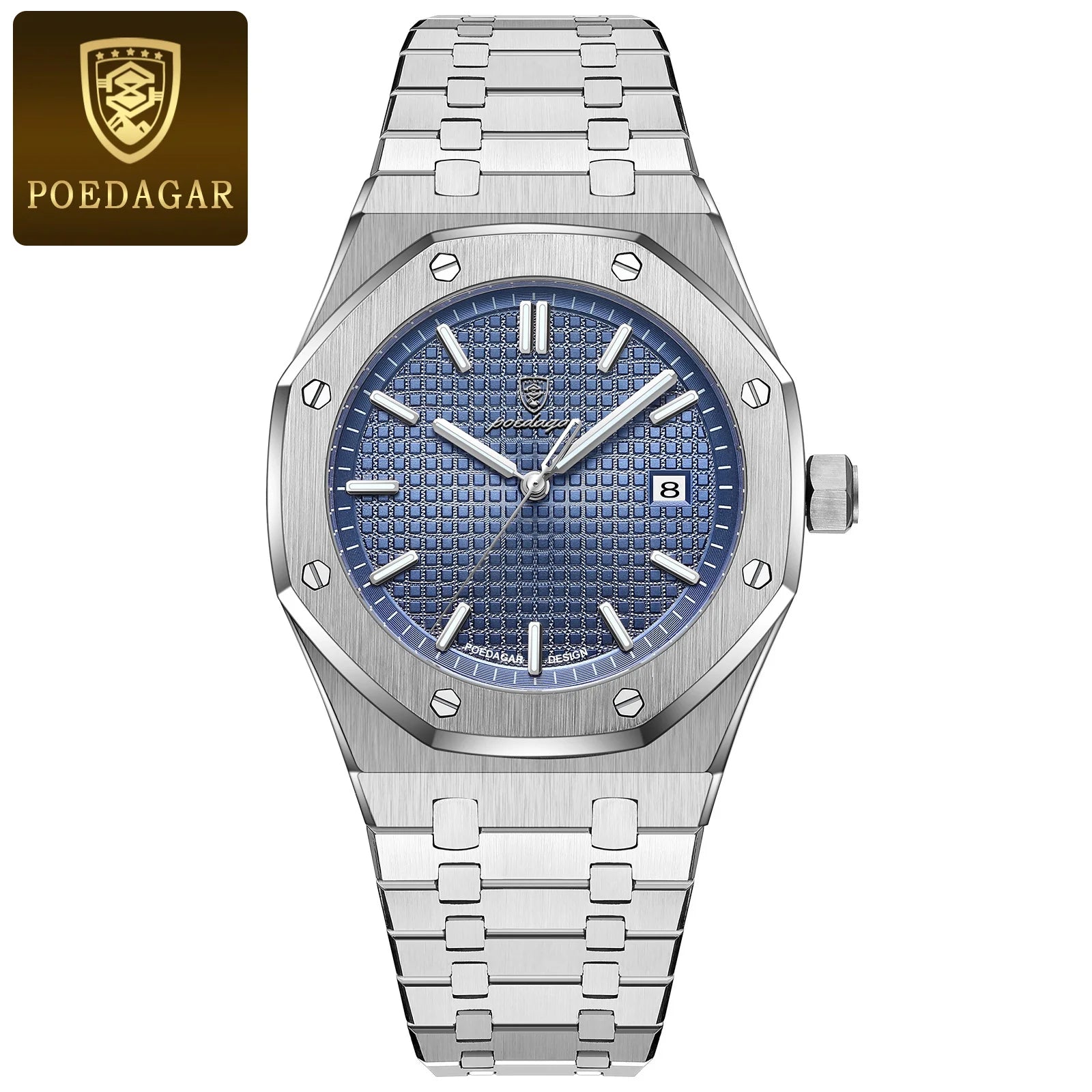 Montre POEDAGAR 924 – Quartz Business Luxe, Date, Aiguilles Lumineuses, Acier Inoxydable 40 mm, Étanche 3 ATM – CLEVI Paris