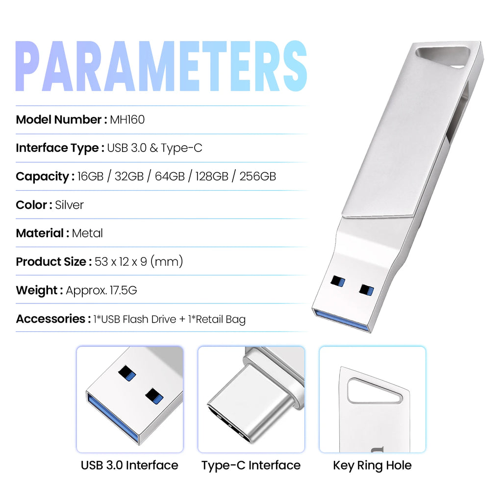 Clé USB-C 3.0 Mini Métal Argent jusqu'à 128 Go – CLEVI Paris