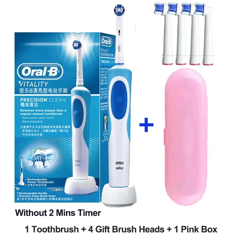 Brosse à Dents Électrique Oral-B D12 – Vibration Rotatoire 2D, IPX7, Minuterie 2 min – 4 Têtes Offertes