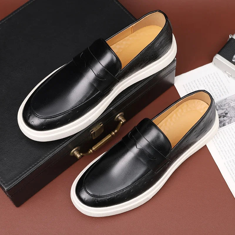 Mocassins Homme Cuir Embossé Style Britannique — Slip-On, Semelle Épaisse, Respirants, Pointures 38-46 | CLEVI Paris