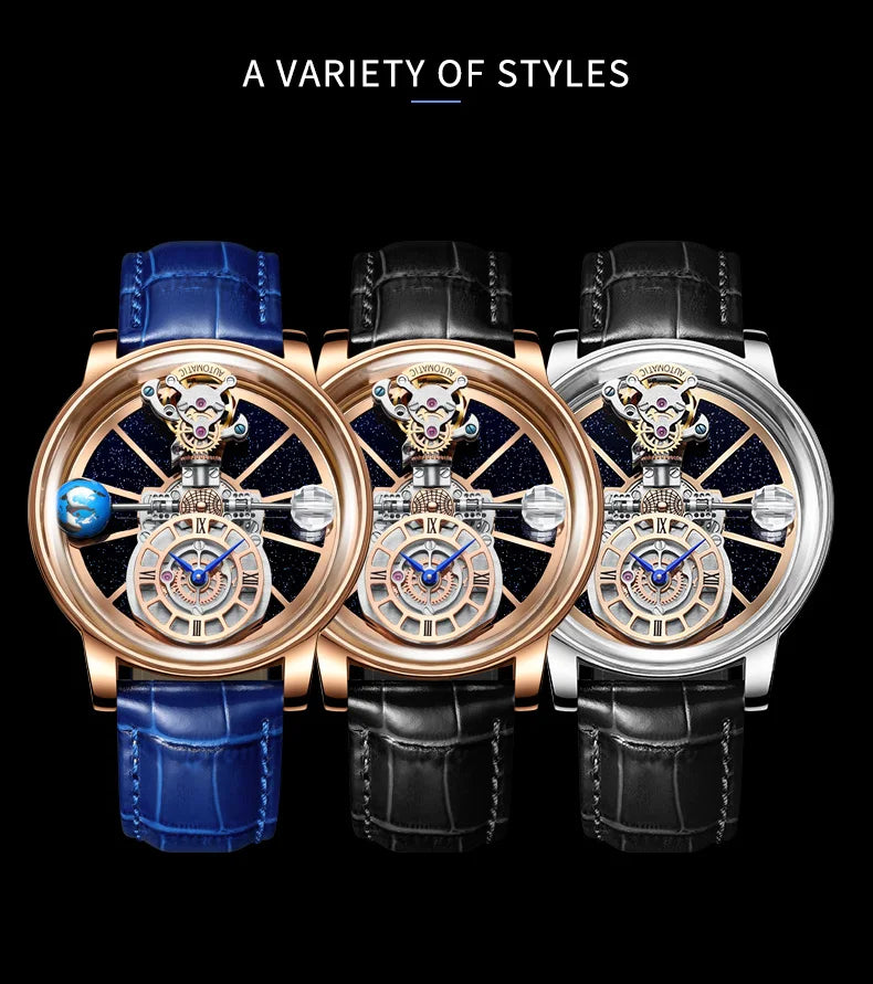 Montre Homme HAEMMER Celestial – Boîtier Transparent, Bracelet Cuir Quartz