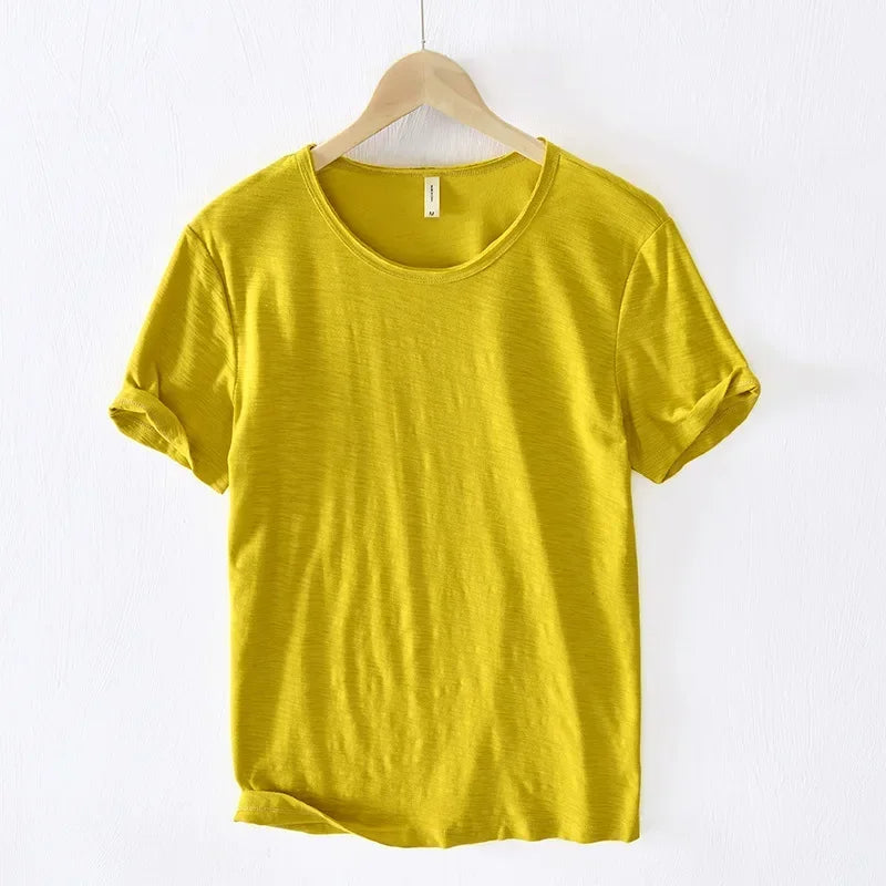 T-Shirt Homme 100% Coton – Coupe Slim, Col Rond, Léger & Respirant, Style Rétro