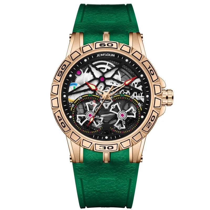 Montre Homme Mécanique Manuel Double Volant Cadran Creux Lumineux Silicone W056 – CLEVI Paris