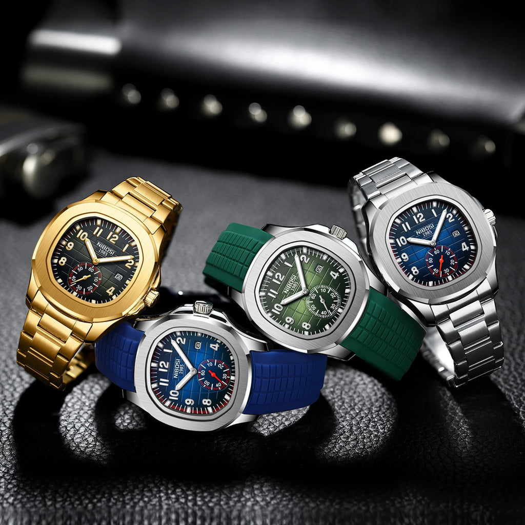 Montre NIBOSI 2653 Aquanaut – Quartz Sport, Date Automatique, Couronne Visée, Aiguilles Lumineuses, Anti-Magnétique, Étanche 3 ATM – CLEVI Paris