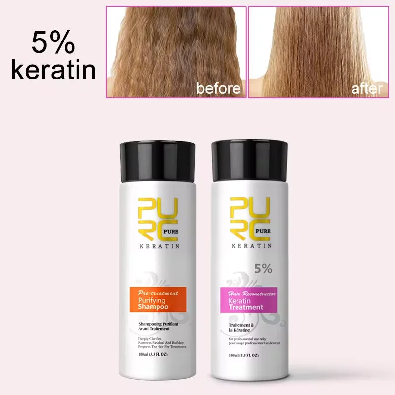 Coffret Kératine Brésilien PURC | Shampoing + Traitement 100ml | 0% 5% 8% 12% – CLEVI Paris