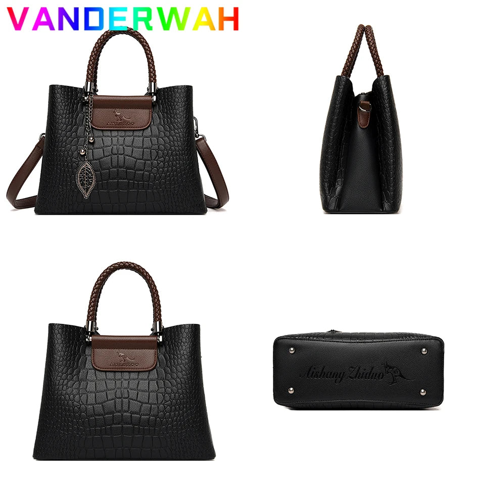 Sac Croisé Cuir Véritable Motif Alligator 3 Poches – CLEVI Paris