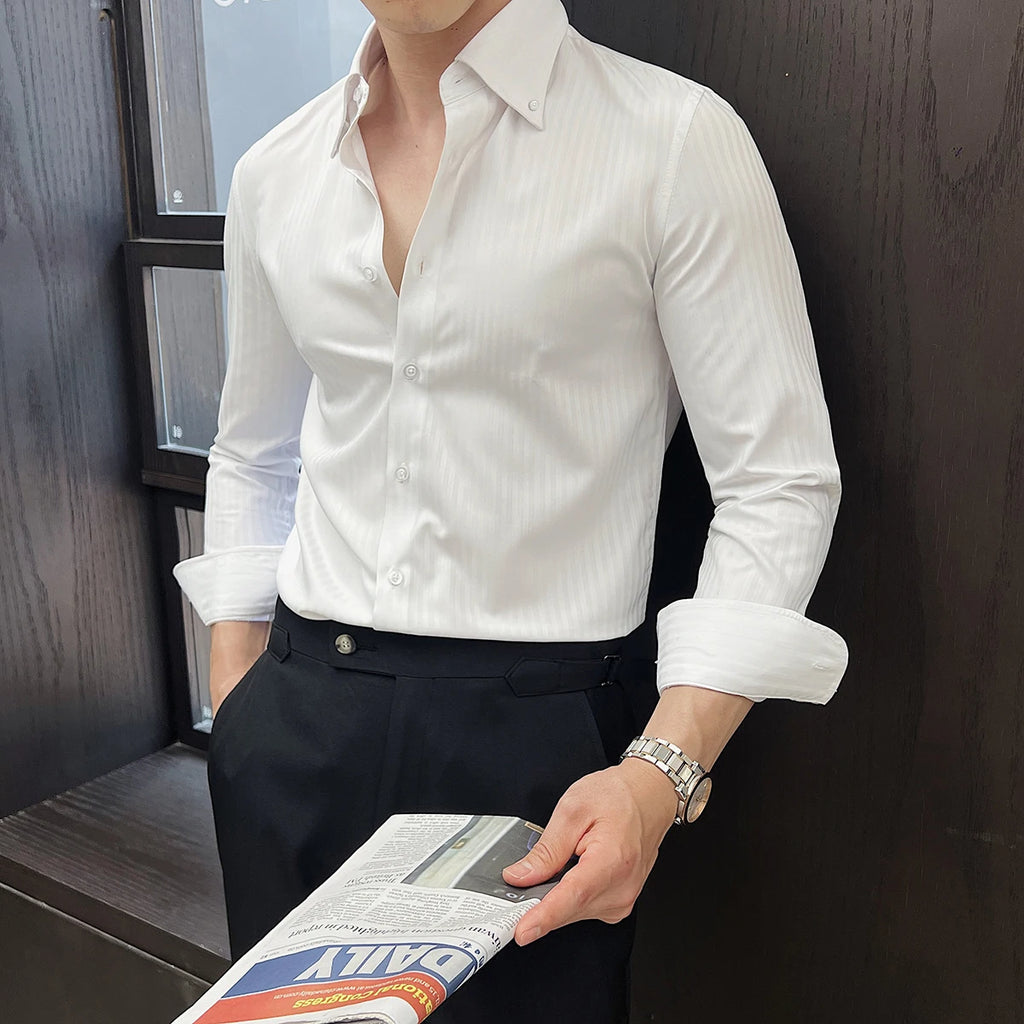 Chemise homme rayée, col rabattu – CLEVI Paris