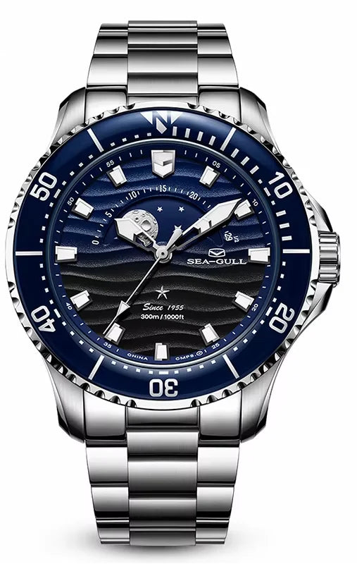 Montre Sea-Gull 816.32.1215 Diver Automatique Phase de Lune Saphir 300M – CLEVI Paris