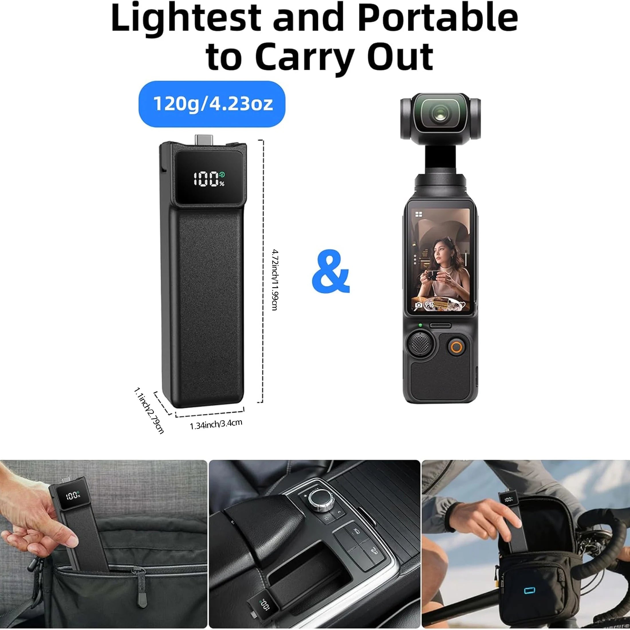 Contrôleur de Batterie Charge Rapide pour DJI Osmo Pocket 3/4 – Filetage 1/4" & Câble Type-C – CLEVI Paris