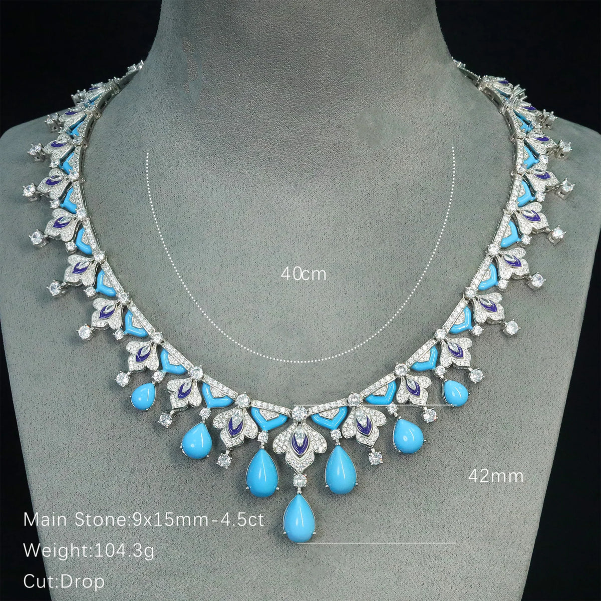 Collier Pendentif Vintage Turquoise Saphir Argent 925 – CLEVI Paris