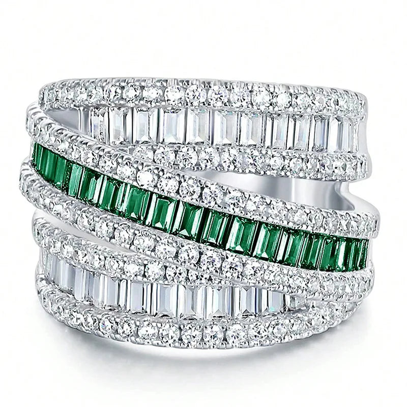 Bague Femme Choucong – Zircon Saphir & Diamant Simulé Serti Griffe Fiançailles