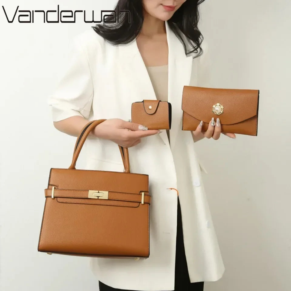 Set Sac à Main Femme Luxe – Grand Sac + Pochette | Cuir PU | Épaule & Bandoulière | 10 Coloris