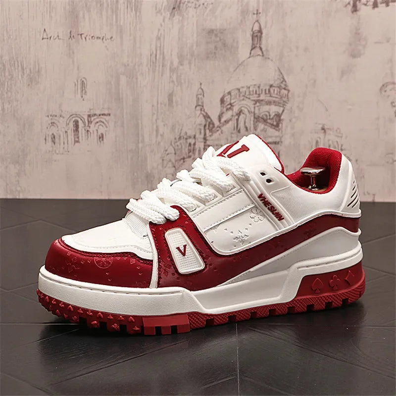 Sneaker Casual Homme HUISONG – Semelle Épaisse Cuir Lacets & Sangle Cheville