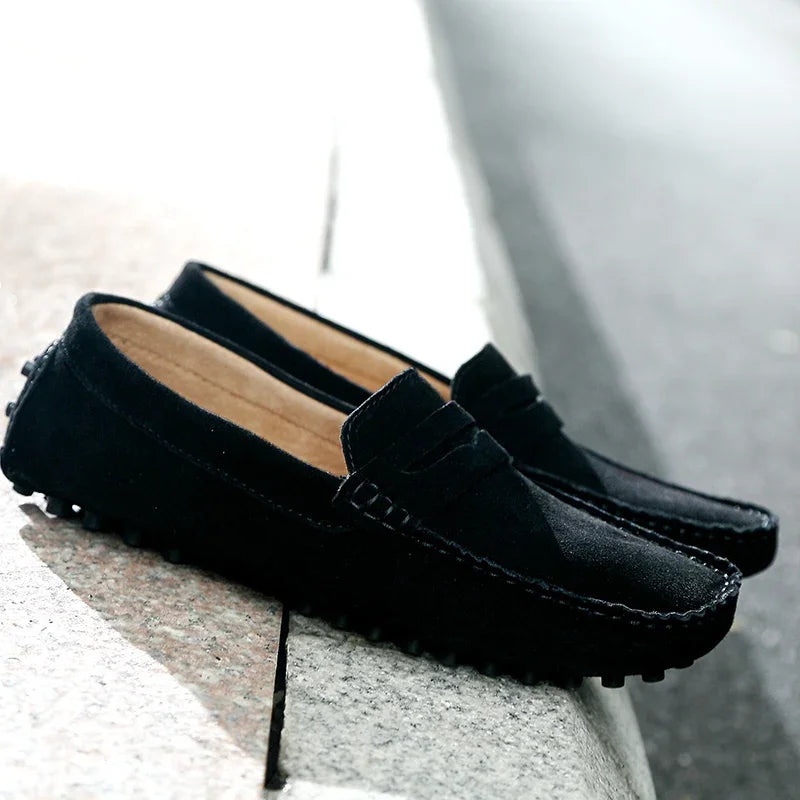 Mocassins Homme Cuir Suède Véritable – Chaussures Casual Conduite Slip-On