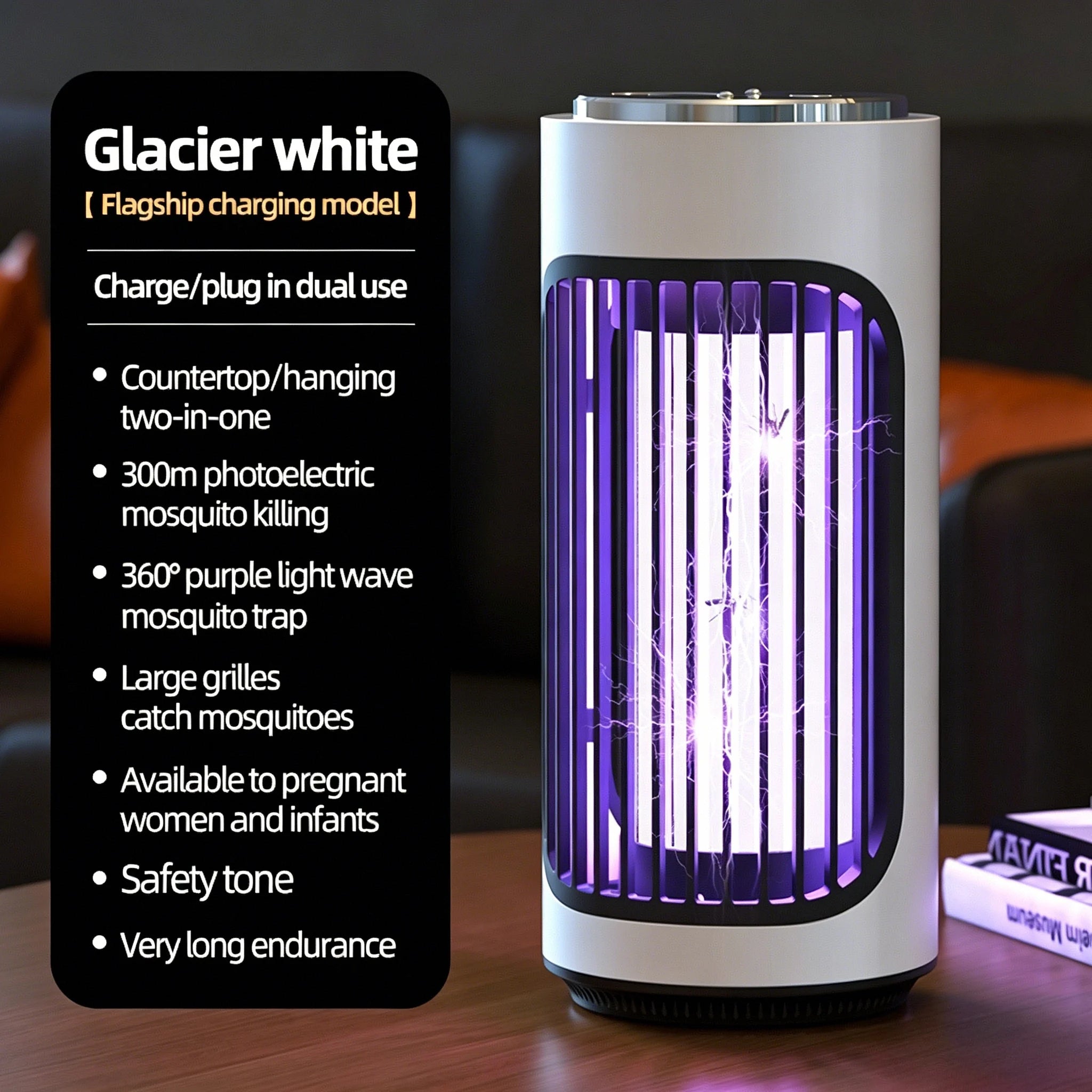 Lampe Anti-Moustiques UV 3600V Rechargeable Type-C 2-en-1 Bureau & Murale Silencieuse – CLEVI Paris