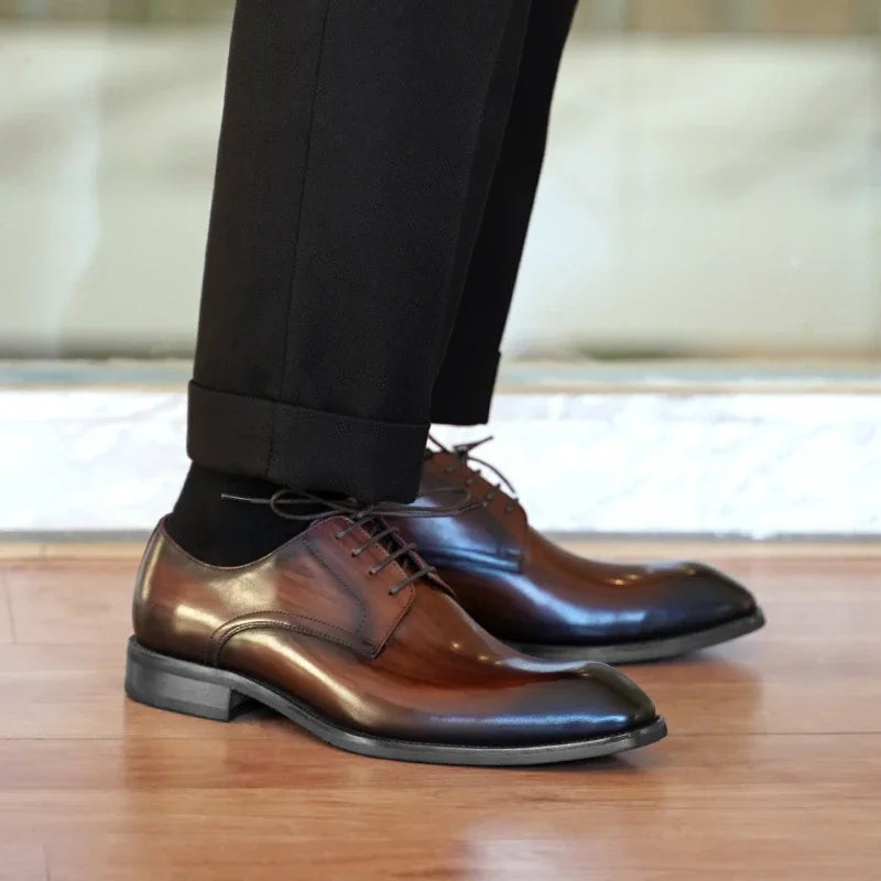 Derby Homme Cuir Bout Carré Lacets Bicolore – CLEVI Paris