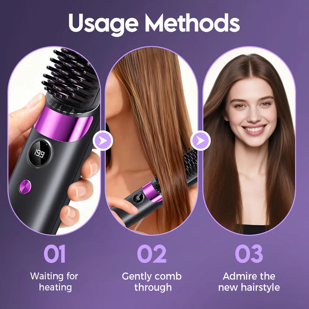 Brosse Lissante Sans Fil Rechargeable USB-C LCD 140-199°C — CLEVI Paris