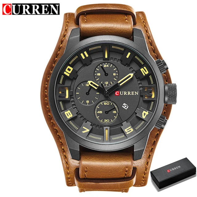 CURREN Montre Quartz Homme Style Chronographe Cuir Date Jour 45mm Mouvement Japonais – CLEVI Paris