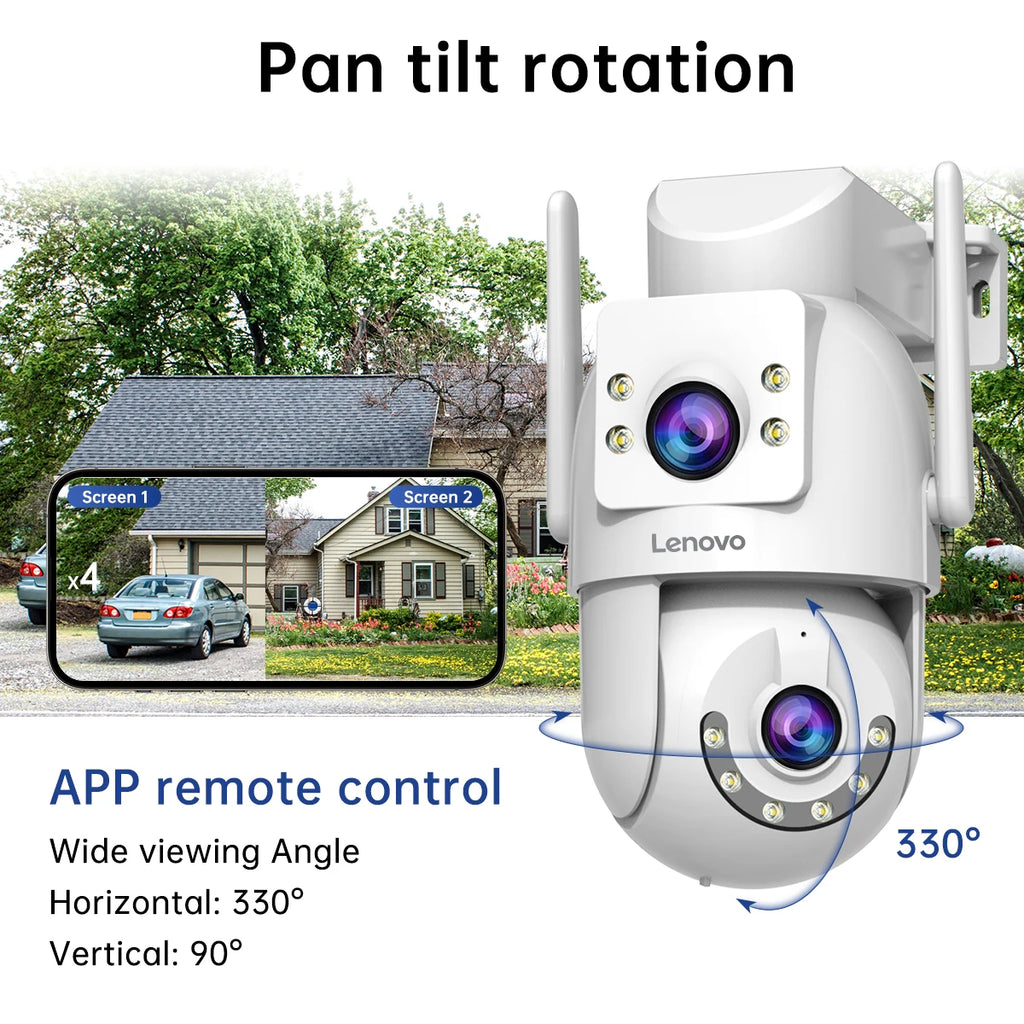 Caméra de Surveillance Extérieure Lenovo Double Objectif PTZ 2K/4K – Vision Nocturne Couleur IP66 – CLEVI Paris