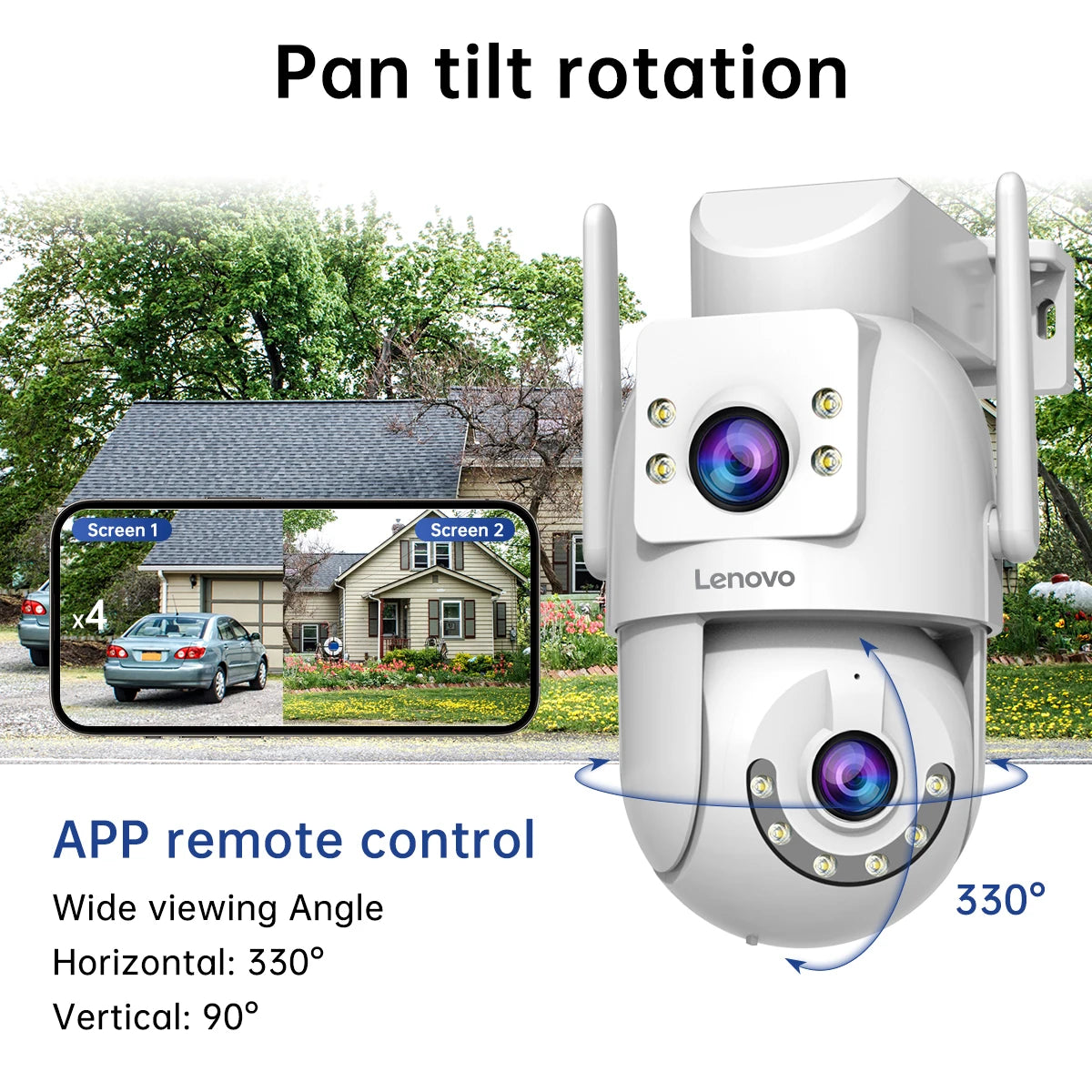 Caméra de Surveillance Extérieure Lenovo Double Objectif PTZ 2K/4K – Vision Nocturne Couleur IP66 – CLEVI Paris