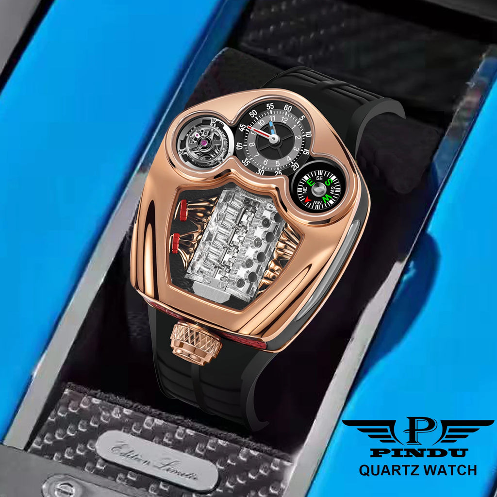 PINDU PD6658 Montre Homme Quartz Suisse Boussole Acier Forme Moteur 50M – CLEVI Paris