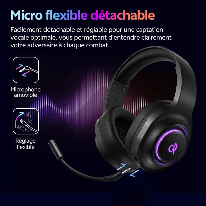 Casque Gaming QCY Heroad V200 7.1 Surround RGB Tri-Mode BT 6.0 240h Micro Détachable – CLEVI Paris
