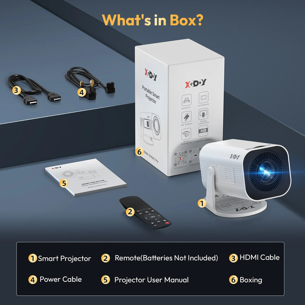 Vidéoprojecteur Portable XGODY Gimbal 3 Pro 4K Wi-Fi 6 Bluetooth 5.4 Android 12000 Lumens – CLEVI Paris