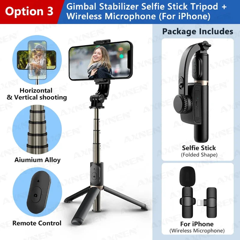 Gimbal Stabilisateur Smartphone 1 Axe Bluetooth Pliable | Perche Selfie Trépied Live