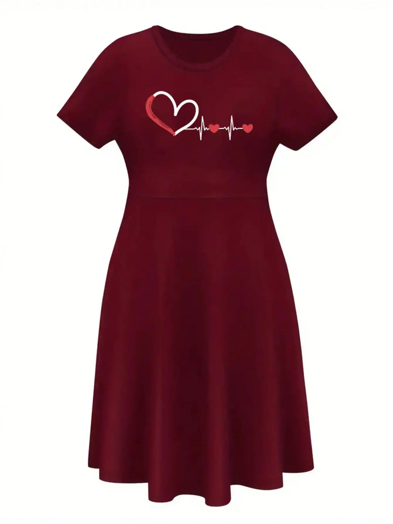 Robe Femme Grande Taille Imprimé Cœur Col Rond Manches Courtes Loose – CLEVI Paris