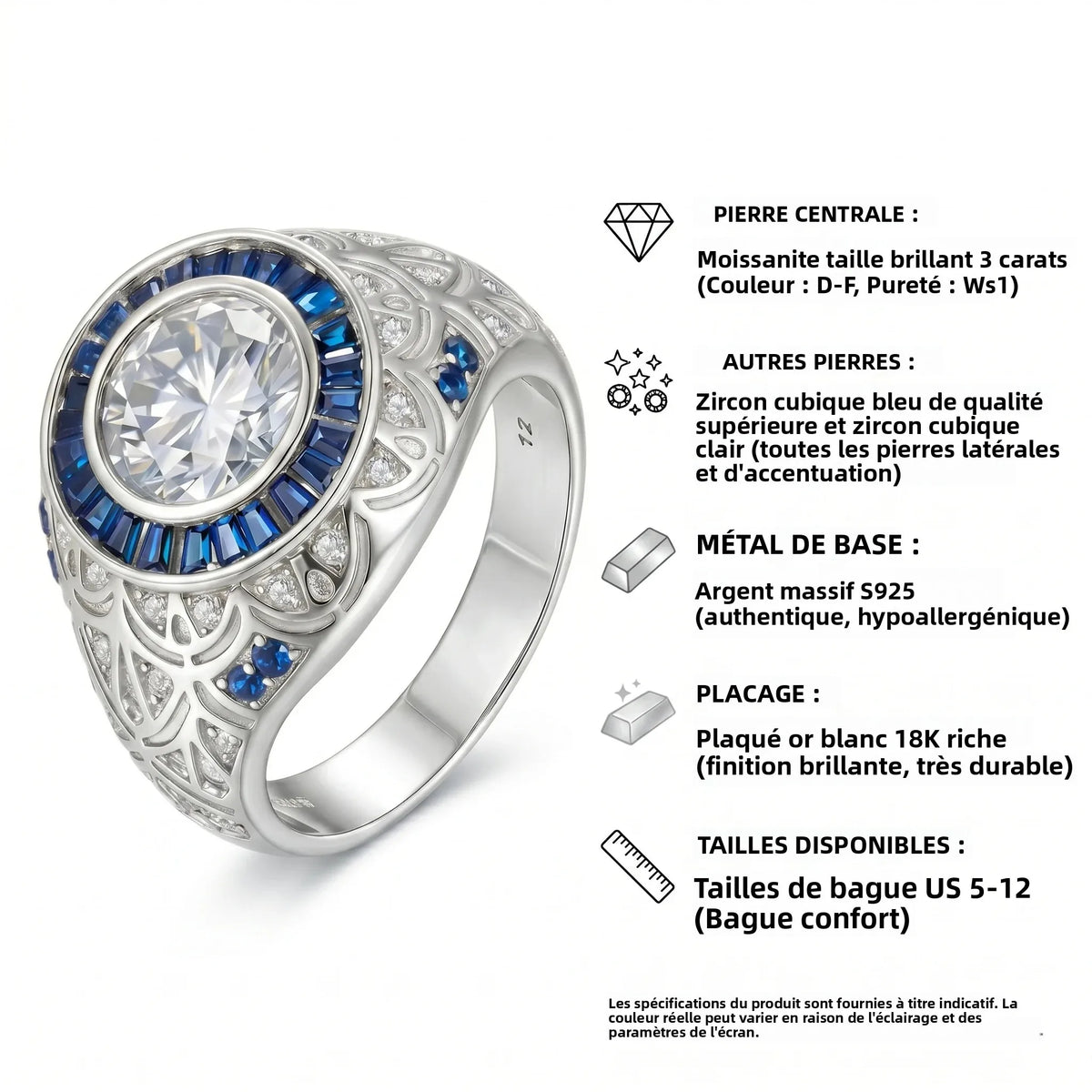 Bague Halo Vintage Moissanite 3CT Argent 925 Or 18K – CLEVI Paris