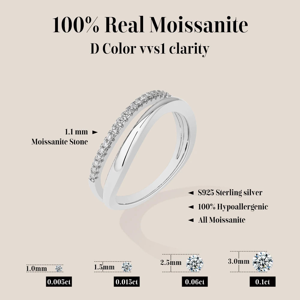 Bague Femme Moissanite D Color VVS1 Anneau Vague Argent 925 – CLEVI Paris