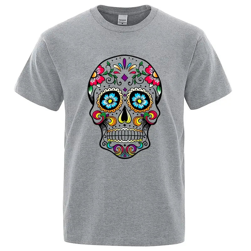 T-Shirt Homme Coton Streetwear Imprimé Tête de Mort Coupe Loose 10 Coloris – CLEVI Paris
