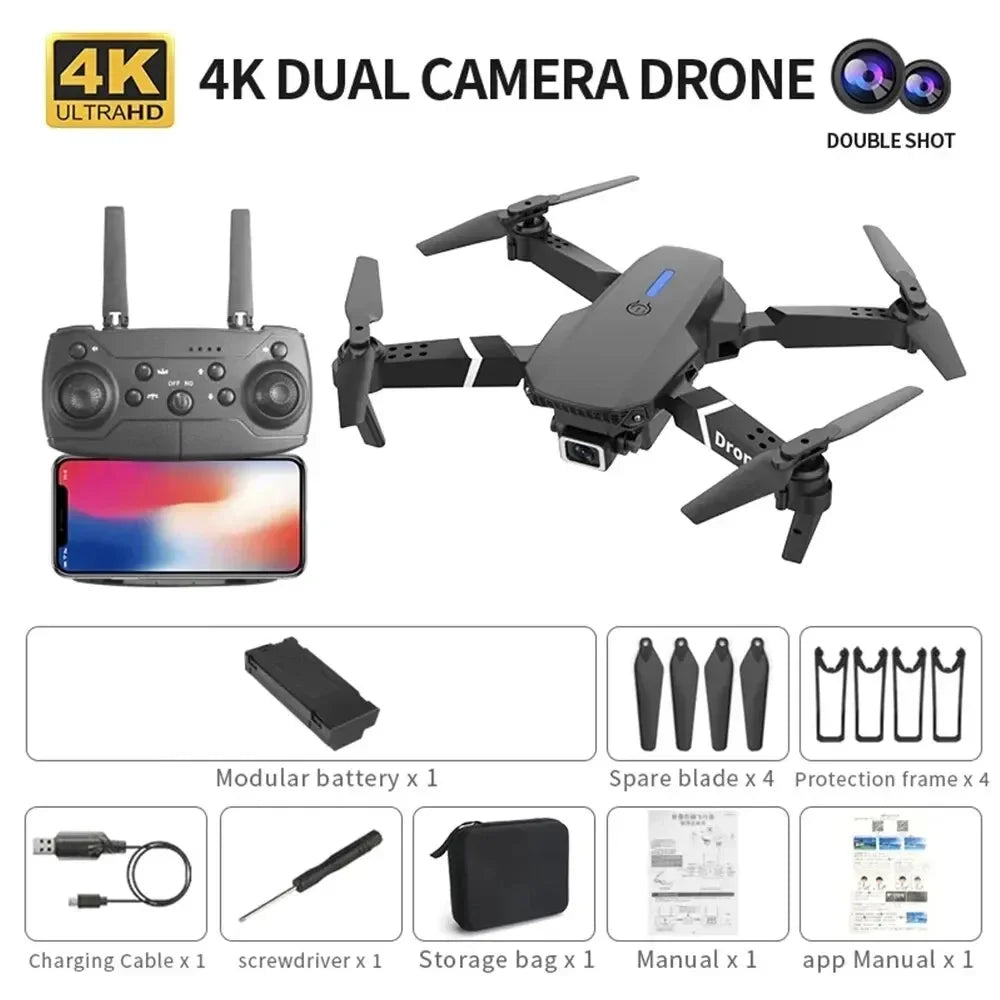 Drone Pliable E88 Caméra 4K WiFi FPV – Double Caméra, Vol Autonome, Mode Sans Tête