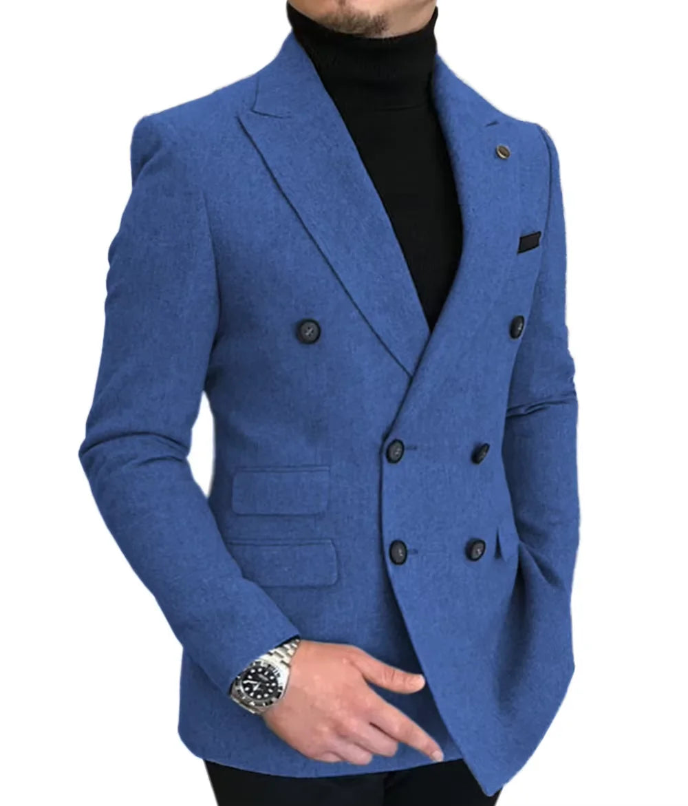 Blazer Croisé Homme en Laine Mélangée Style Tweed – CLEVI Paris