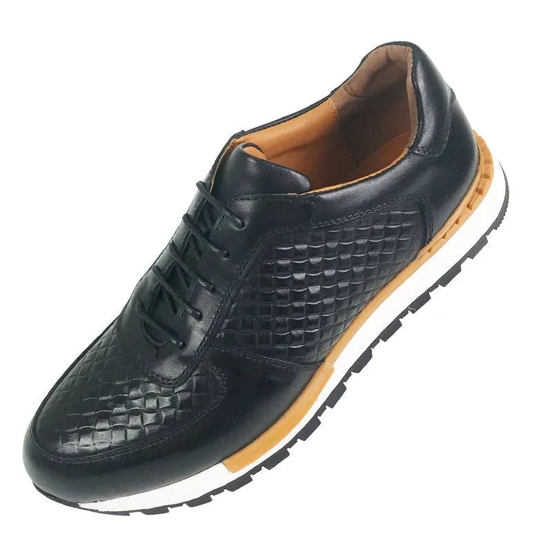 Sneakers Cuir Véritable Homme Luxe – Motif Tressé, Lacets – CLEVI Paris