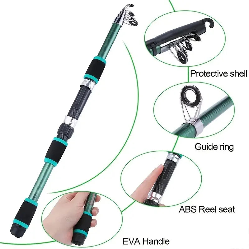 Kit de Pêche Complet Télescopique | Canne Fibre de Verre 1,8 m, Moulinet Spinning, Leurres & Accessoires – CLEVI Paris