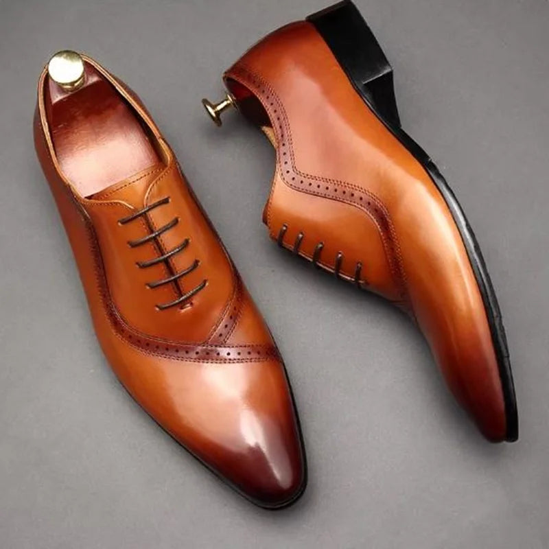 Oxford Cuir Véritable Bout Pointu Lacets Homme Noir & Marron – Tailles 35-46 – CLEVI Paris