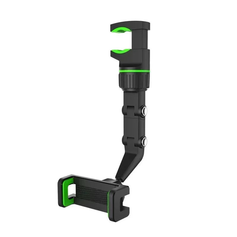 Support Téléphone Voiture Universel — Clip Rétroviseur, Rotation 960°, Réglable, Gris & Vert | CLEVI Paris