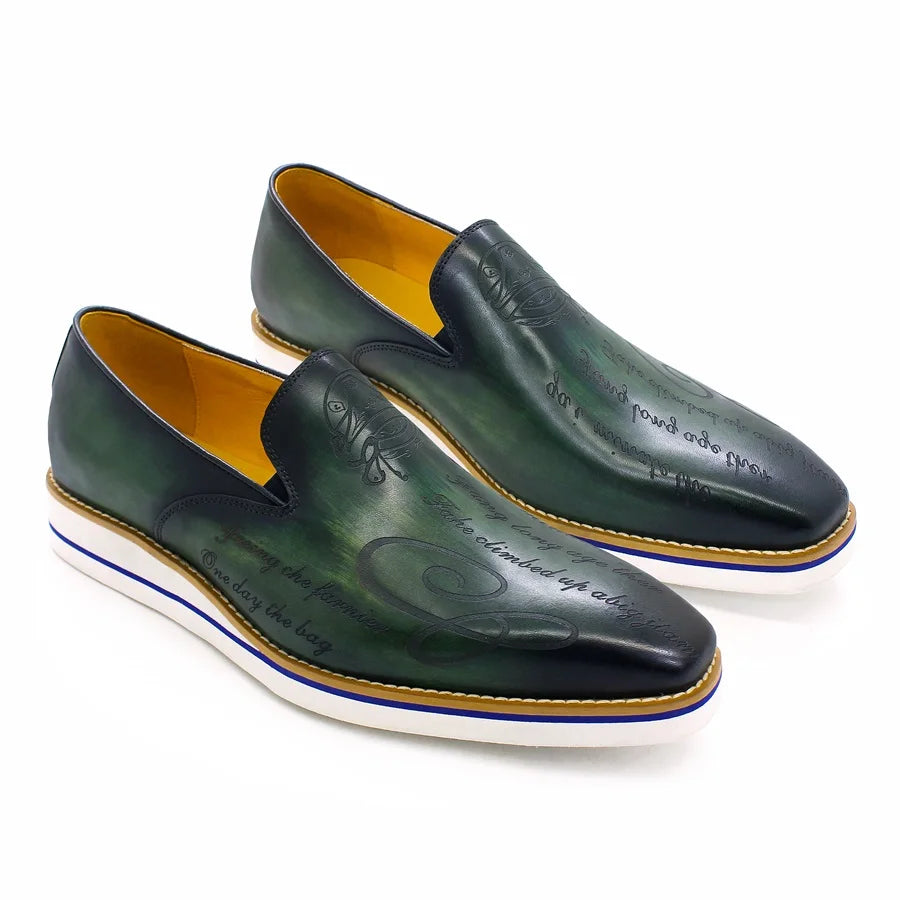 Loafer Homme Cuir Artisanal Motif Laser Slip-On | Doublure Agneau 2 Coloris