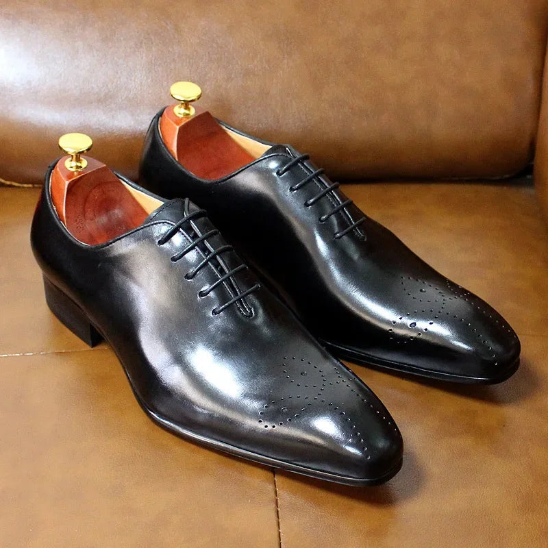 Oxford Homme Cuir de Vache Véritable Bout Pointu Style Italien Lacets Whole Cut | Mariage & Bureau EU 39-46