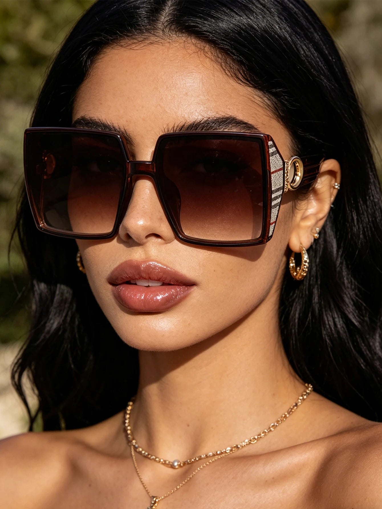 Lunettes de Soleil Carrées Retro Branches Carreaux Diamant UV400 Femme – CLEVI Paris