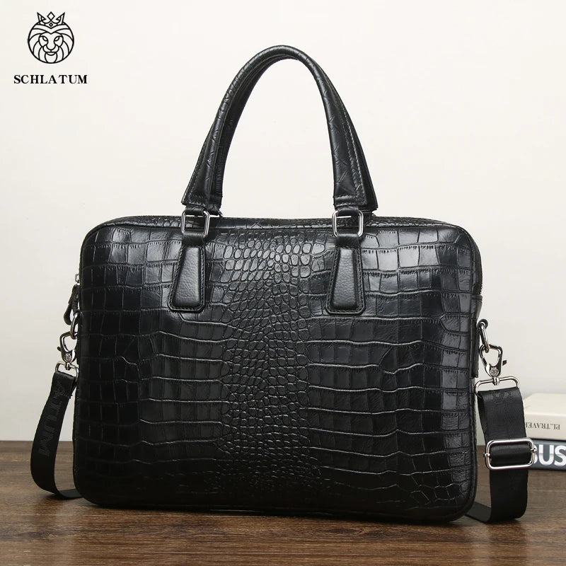 Serviette Homme Cuir Véritable Croco Rigide Laptop 15,6" Noir – CLEVI Paris