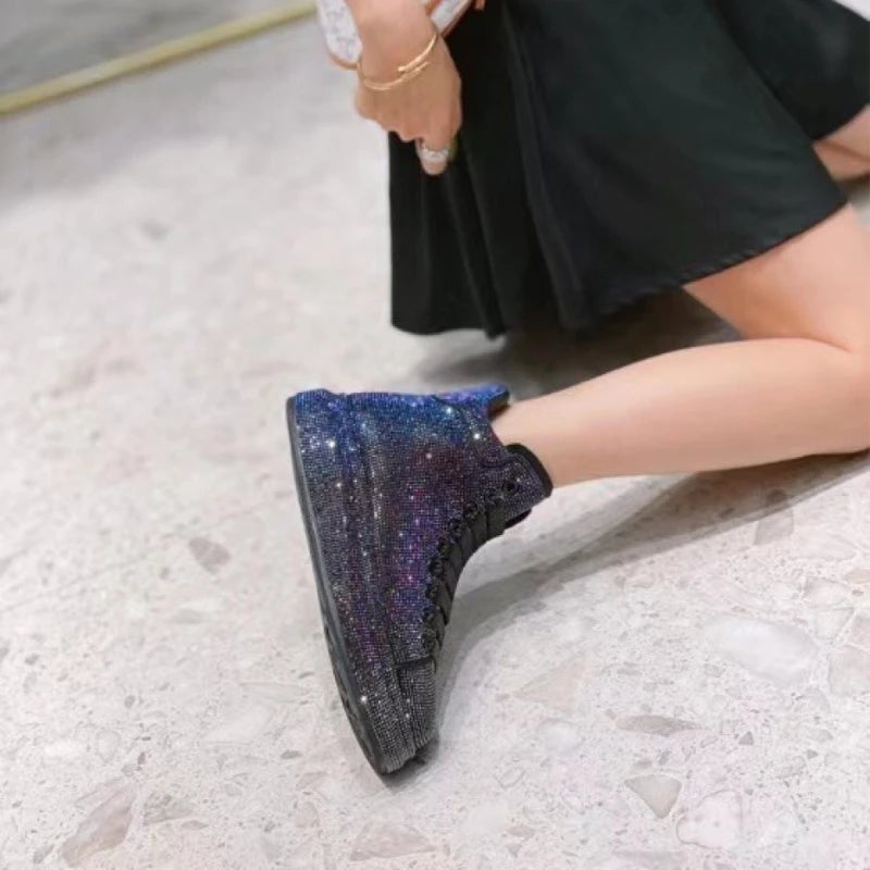 Sneakers Femme Montantes Strass & Fourrure – Cuir Véritable | Zip | Talon 3-5cm | 4 Coloris | Tailles 35-40