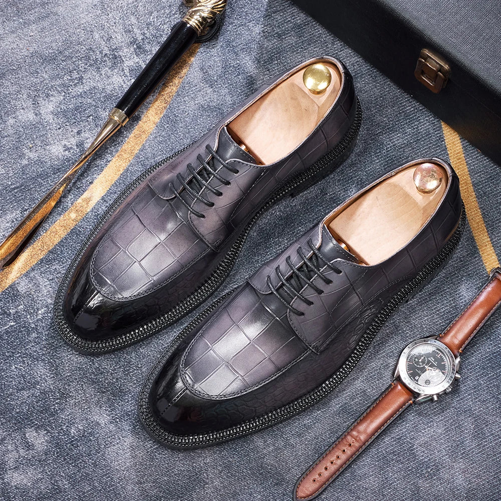 Oxford Homme Cuir Croco Rehausseur Luxe Mariage Élégant – CLEVI Paris