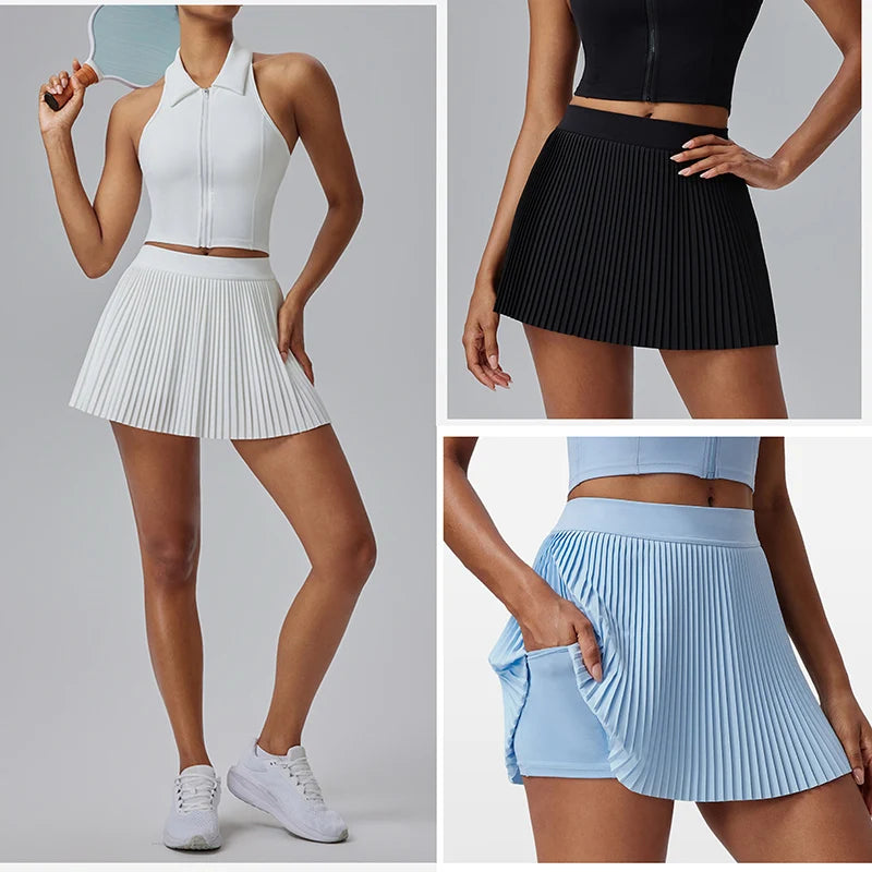 Jupe de Tennis Plissée Femme Coton | Faux Deux-Pièces, Tennis Badminton Golf Fitness, 7 Coloris, Tailles S–XL – CLEVI Paris
