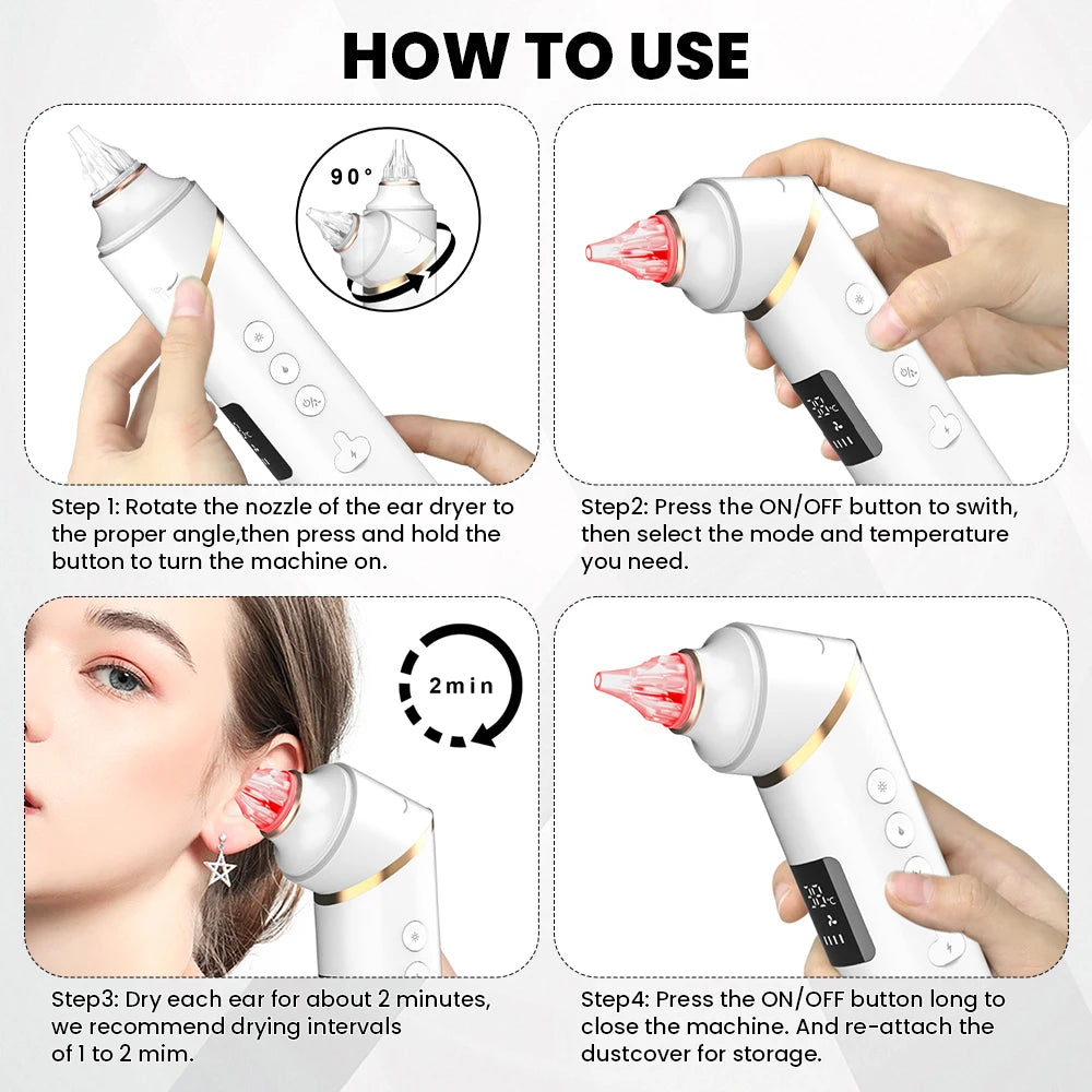 Sèche-Oreilles Électrique 3 Températures Luminothérapie Rouge Rechargeable – CLEVI Paris