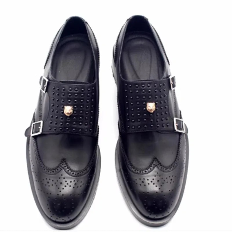 Oxford Monk Strap Rivets Noir – Cuir Vache | Semelle Caoutchouc | Homme