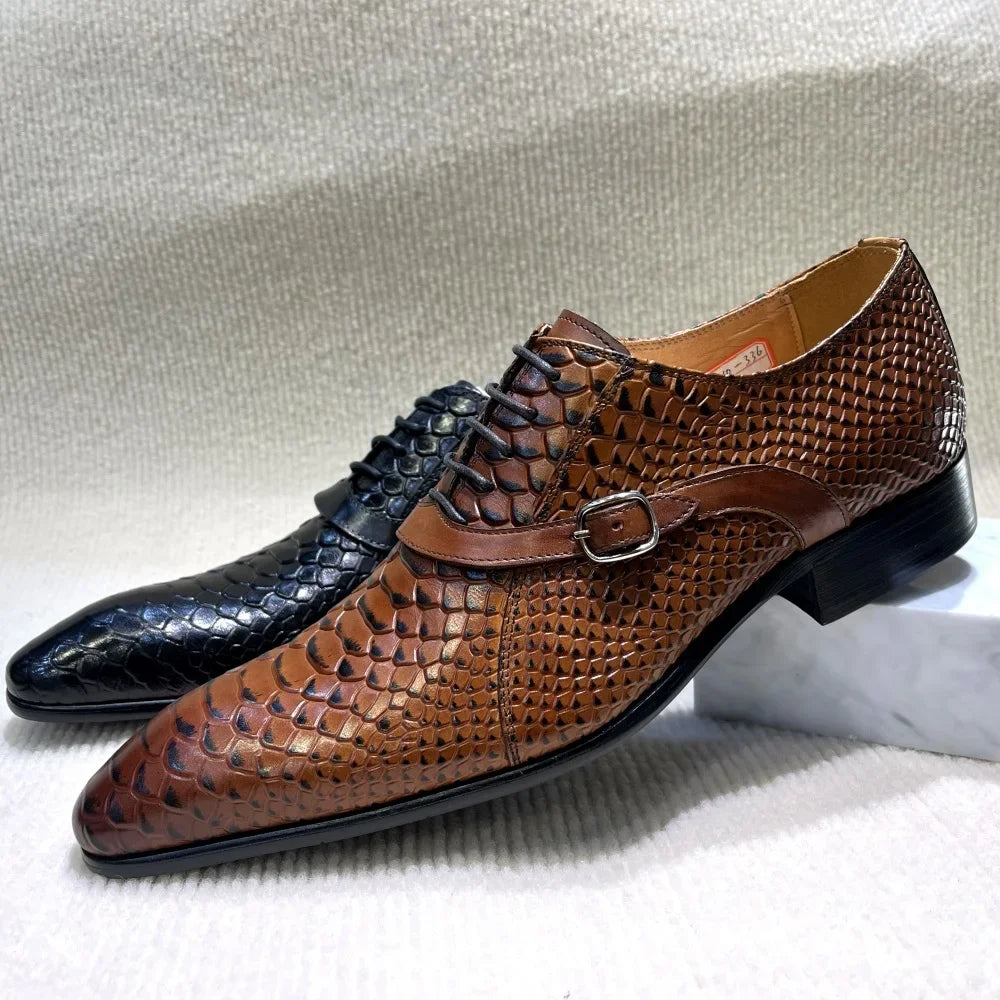 Oxford Homme Cuir Peint Main Motif Python Style Italien – CLEVI Paris